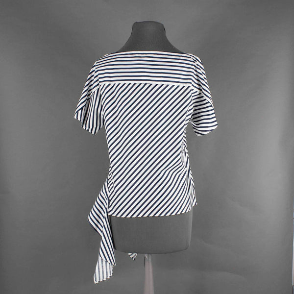 JOA NEW Sz S Navy Blue White Stripe Dolman Sleeve Side Tie Cotton Top