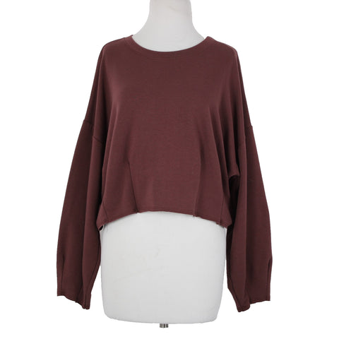 Wasabi Mint Sz M Burgundy Purple Crop Long Sleeve Polyester Cotton Top