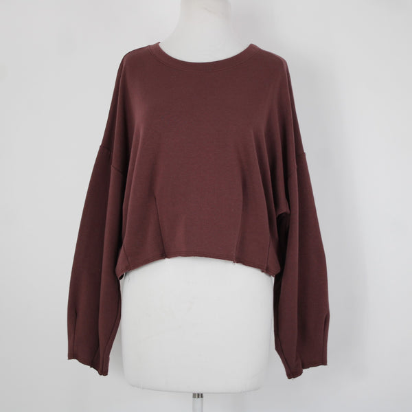 Wasabi Mint Sz M Burgundy Purple Crop Long Sleeve Polyester Cotton Top