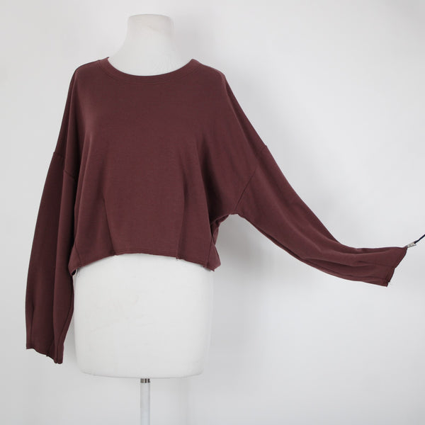 Wasabi Mint Sz M Burgundy Purple Crop Long Sleeve Polyester Cotton Top