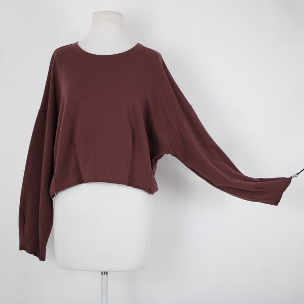 Wasabi Mint Sz M Burgundy Purple Crop Long Sleeve Polyester Cotton Top
