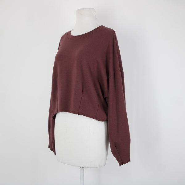 Wasabi Mint Sz M Burgundy Purple Crop Long Sleeve Polyester Cotton Top