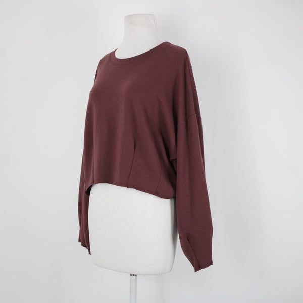 Wasabi Mint Sz M Burgundy Purple Crop Long Sleeve Polyester Cotton Top