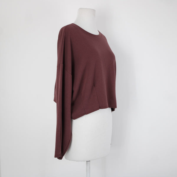 Wasabi Mint Sz M Burgundy Purple Crop Long Sleeve Polyester Cotton Top