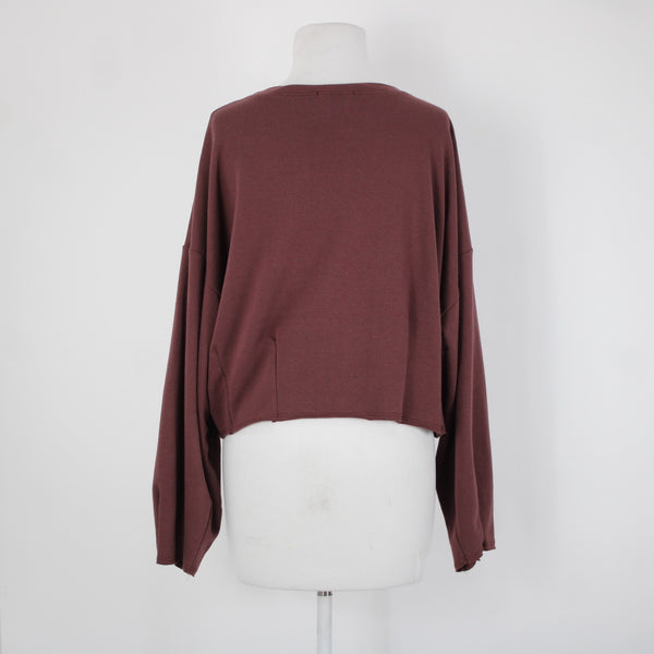Wasabi Mint Sz M Burgundy Purple Crop Long Sleeve Polyester Cotton Top