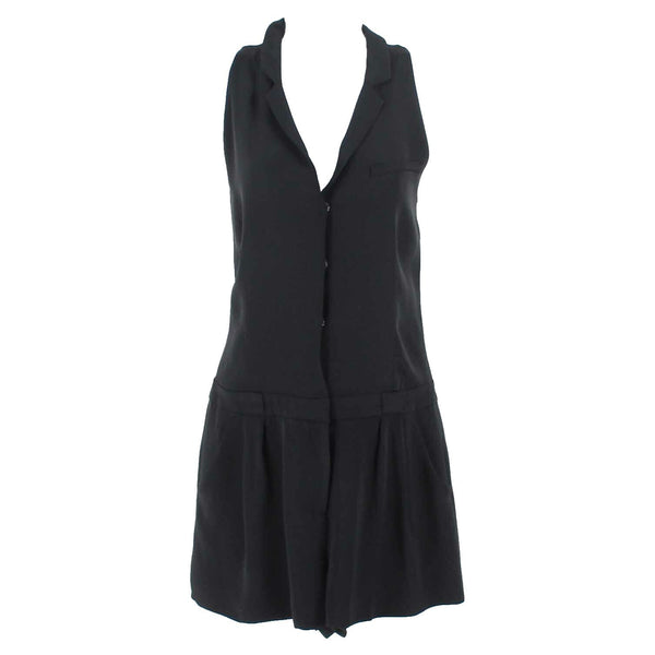 Elizabeth & James Sz 2 x 2.25 Black Lined Snaps Zip 100% Silk Poly Romper