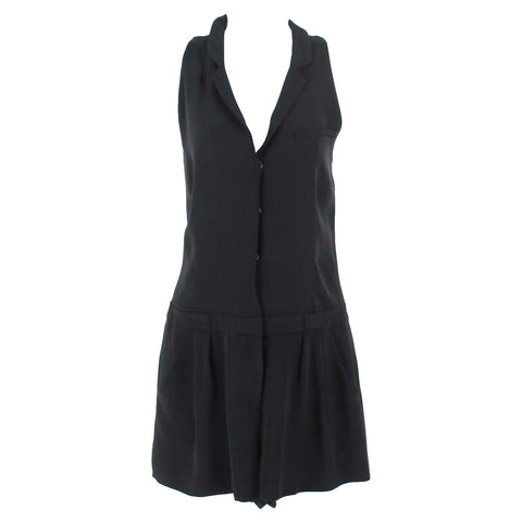 Elizabeth & James Sz 2 x 2.25 Black Lined Snaps Zip 100% Silk Poly Romper
