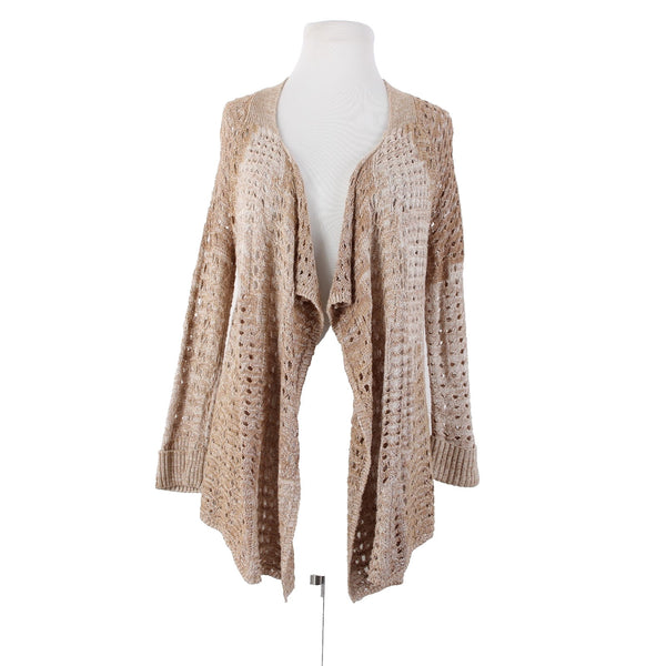 Lucky Brand Sz S Brown Tan Open Knit Long Sleeve Cotton Rayon Wrap Sweater