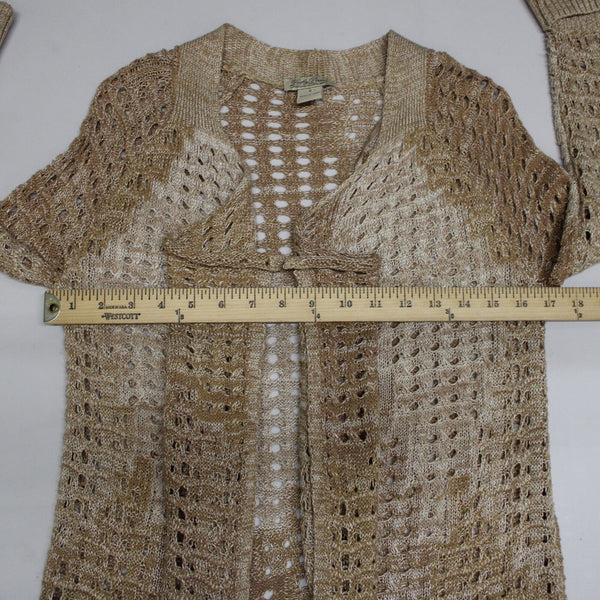Lucky Brand Sz S Brown Tan Open Knit Long Sleeve Cotton Rayon Wrap Sweater