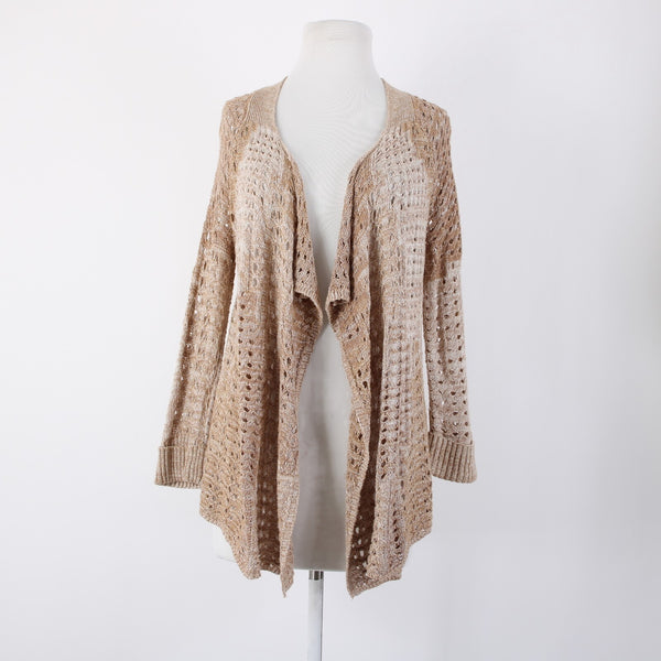 Lucky Brand Sz S Brown Tan Open Knit Long Sleeve Cotton Rayon Wrap Sweater