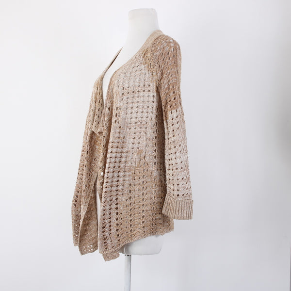 Lucky Brand Sz S Brown Tan Open Knit Long Sleeve Cotton Rayon Wrap Sweater