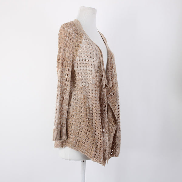 Lucky Brand Sz S Brown Tan Open Knit Long Sleeve Cotton Rayon Wrap Sweater