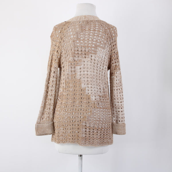 Lucky Brand Sz S Brown Tan Open Knit Long Sleeve Cotton Rayon Wrap Sweater