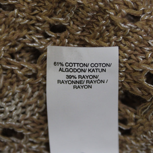Lucky Brand Sz S Brown Tan Open Knit Long Sleeve Cotton Rayon Wrap Sweater