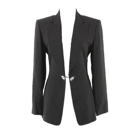 Ellen Tracy Sz 4 Black Large Double Rhinestone Closure Acetate Blend Jacket