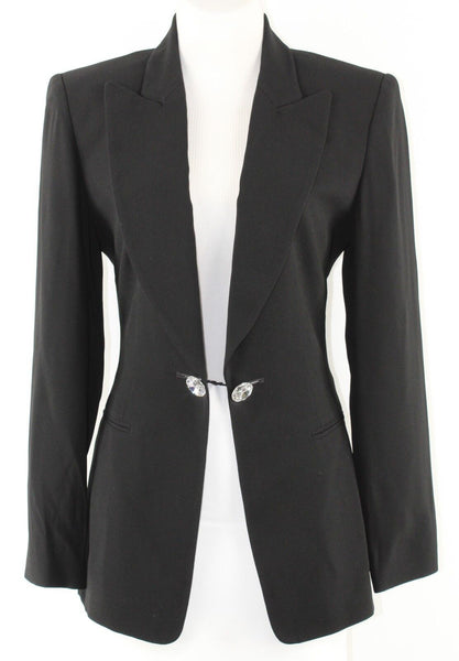 Ellen Tracy Sz 4 Black Large Double Rhinestone Closure Acetate Blend Jacket