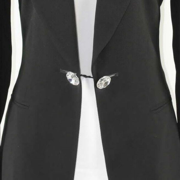 Ellen Tracy Sz 4 Black Large Double Rhinestone Closure Acetate Blend Jacket