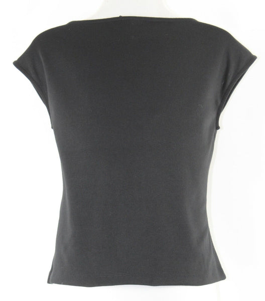 Worthington Sz PS Black Vegan Leather Front Knit Back PU Poly Spandex Top