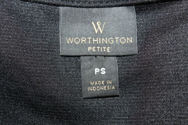 Worthington Sz PS Black Vegan Leather Front Knit Back PU Poly Spandex Top