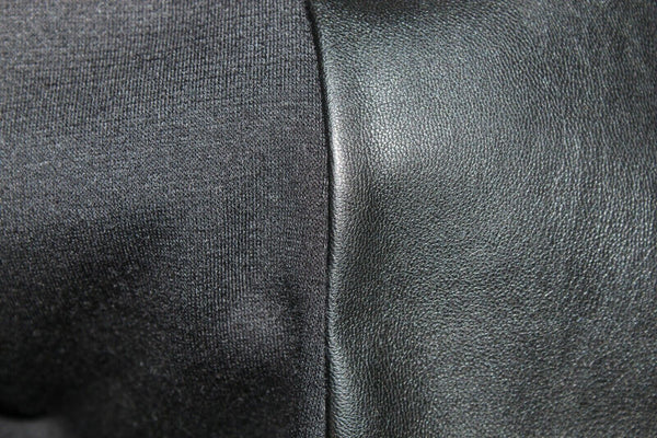 Worthington Sz PS Black Vegan Leather Front Knit Back PU Poly Spandex Top