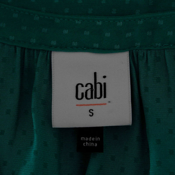CAbi Sz S Green on Green Dotted Notched V Halter 100% Polyester Woven Top