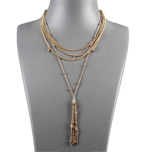 Ellika 13"-18" Goldtone 4 Strand Crystal Stations Tassel Adj. Necklace