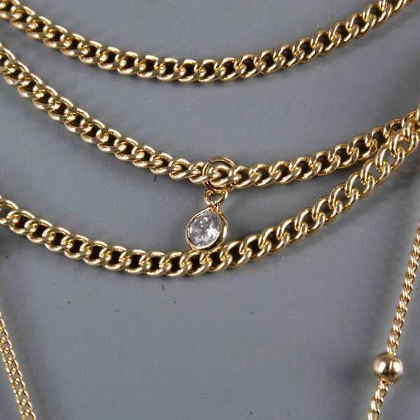 Ellika 13"-18" Goldtone 4 Strand Crystal Stations Tassel Adj. Necklace