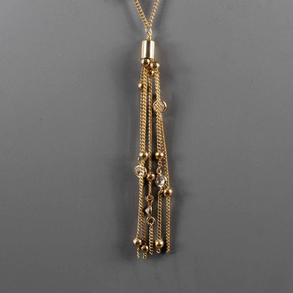 Ellika 13"-18" Goldtone 4 Strand Crystal Stations Tassel Adj. Necklace