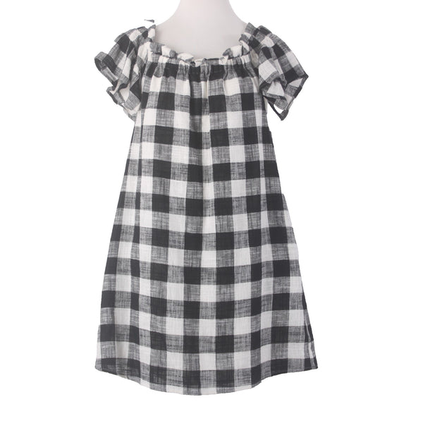 Corey Lynn Calter Dress Sz S Black White Plaid Gathered Top Cotton Poly Dress
