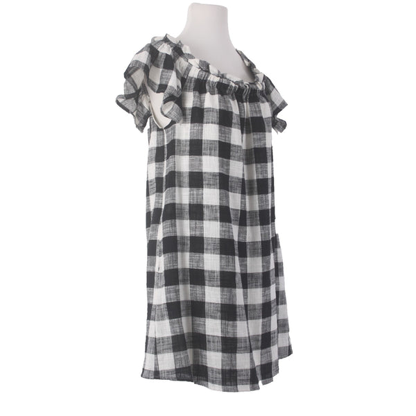 Corey Lynn Calter Dress Sz S Black White Plaid Gathered Top Cotton Poly Dress