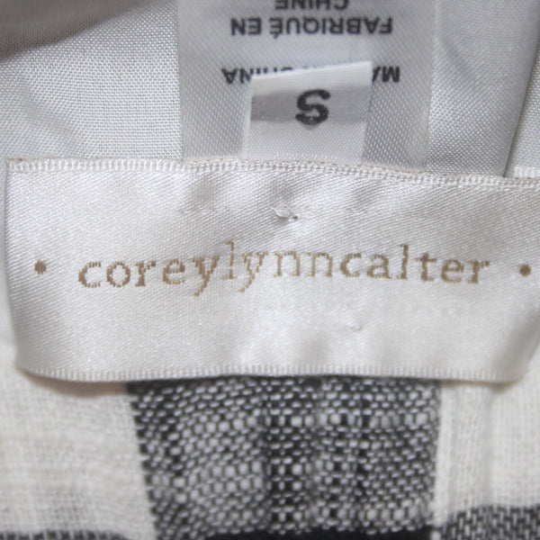 Corey Lynn Calter Dress Sz S Black White Plaid Gathered Top Cotton Poly Dress