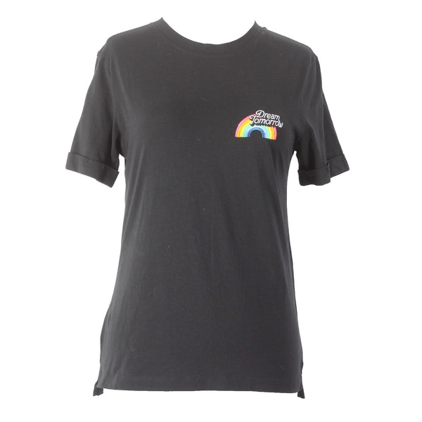 Maje Top Sz 1 Black Multi Colored Dream Tomorrow T Shirt 100% Cotton Top