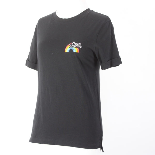 Maje Top Sz 1 Black Multi Colored Dream Tomorrow T Shirt 100% Cotton Top