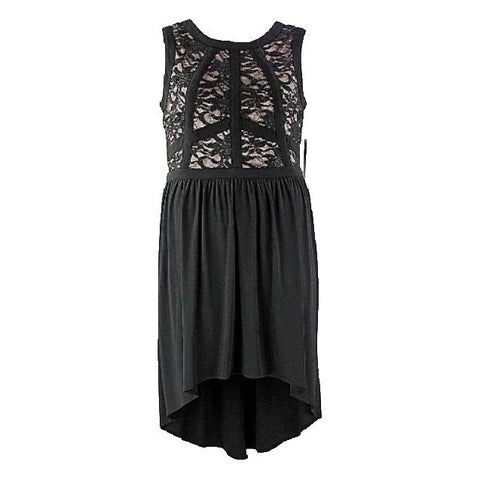 R&M Richards NEW Sz 14 Black Tan Glitter Lace Overlay Sleeveless Hi Lo Dress
