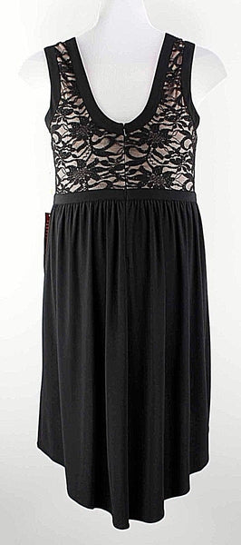 R&M Richards NEW Sz 14 Black Tan Glitter Lace Overlay Sleeveless Hi Lo Dress