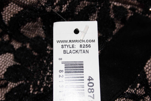 R&M Richards NEW Sz 14 Black Tan Glitter Lace Overlay Sleeveless Hi Lo Dress