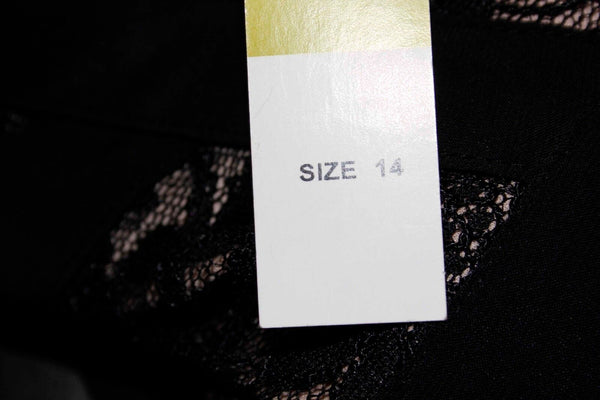 R&M Richards NEW Sz 14 Black Tan Glitter Lace Overlay Sleeveless Hi Lo Dress