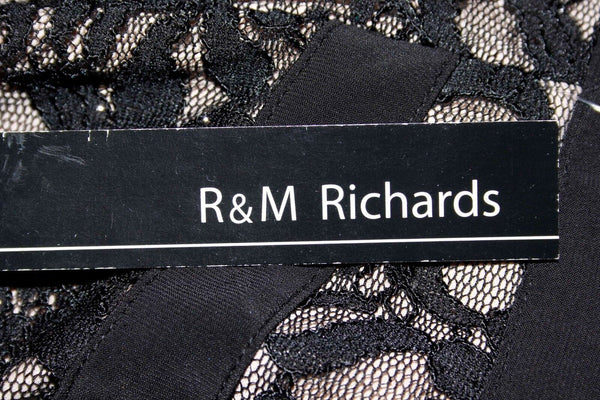 R&M Richards NEW Sz 14 Black Tan Glitter Lace Overlay Sleeveless Hi Lo Dress