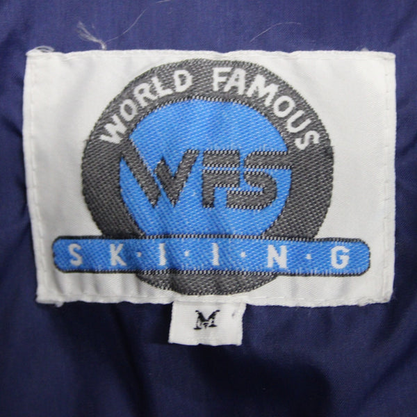 World Famous Skiing Sz M Navy Blue Red Collared Pockets 100% Nylon Jacket