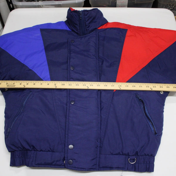 World Famous Skiing Sz M Navy Blue Red Collared Pockets 100% Nylon Jacket