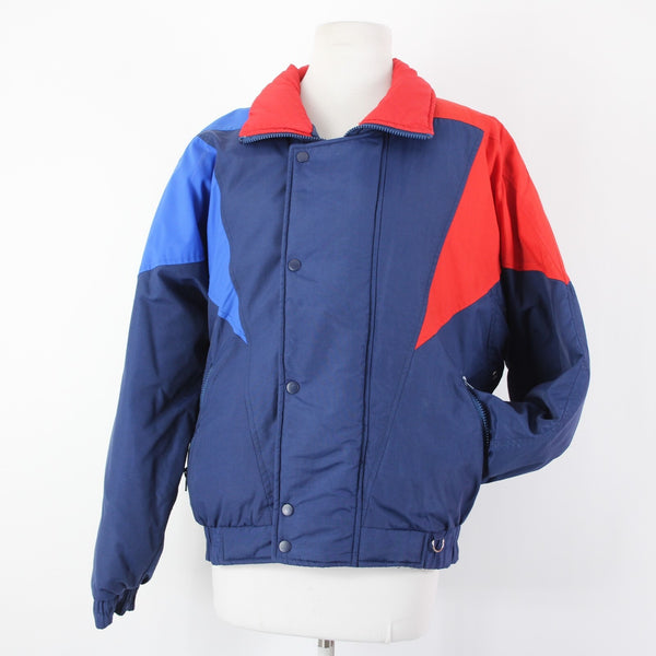 World Famous Skiing Sz M Navy Blue Red Collared Pockets 100% Nylon Jacket