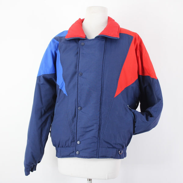 World Famous Skiing Sz M Navy Blue Red Collared Pockets 100% Nylon Jacket