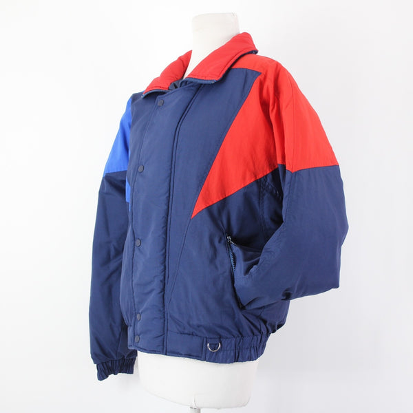 World Famous Skiing Sz M Navy Blue Red Collared Pockets 100% Nylon Jacket