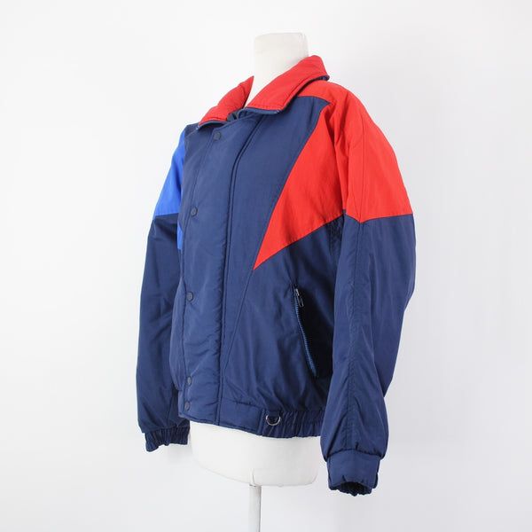 World Famous Skiing Sz M Navy Blue Red Collared Pockets 100% Nylon Jacket