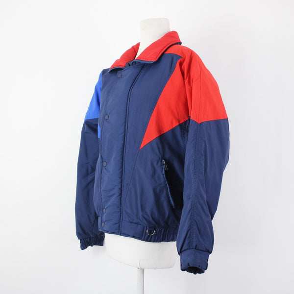 World Famous Skiing Sz M Navy Blue Red Collared Pockets 100% Nylon Jacket