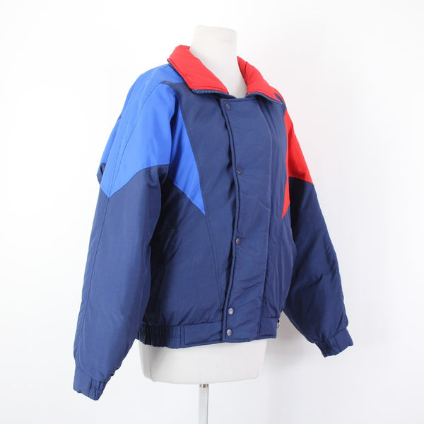 World Famous Skiing Sz M Navy Blue Red Collared Pockets 100% Nylon Jacket