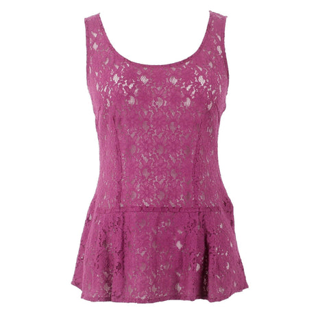 Cabi Sz XS Purple Sheer Lace Hi Lo Back Zip Pleated Cotton Nylon Top