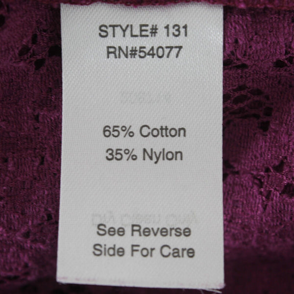 Cabi Sz XS Purple Sheer Lace Hi Lo Back Zip Pleated Cotton Nylon Top
