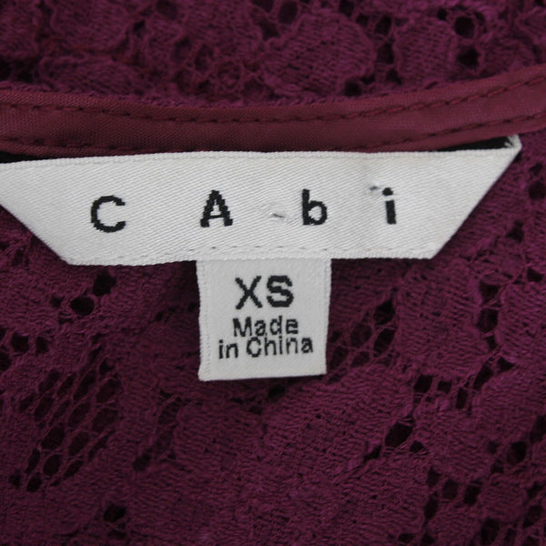 Cabi Sz XS Purple Sheer Lace Hi Lo Back Zip Pleated Cotton Nylon Top