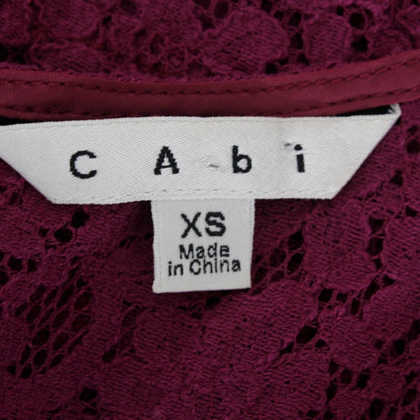 Cabi Sz XS Purple Sheer Lace Hi Lo Back Zip Pleated Cotton Nylon Top